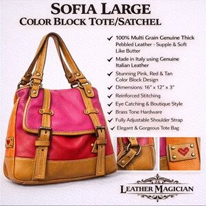 Sophia Large Tote/Satchel- Colorful Leather Shoulder Bag: NWOT: Made in Italy